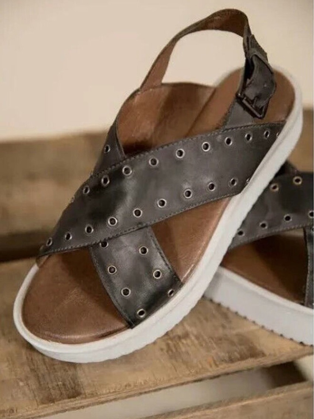 Bed Stu Roan Hali Platform Sandals Leather Slingback, Bosco Grey, Women’s Size 8